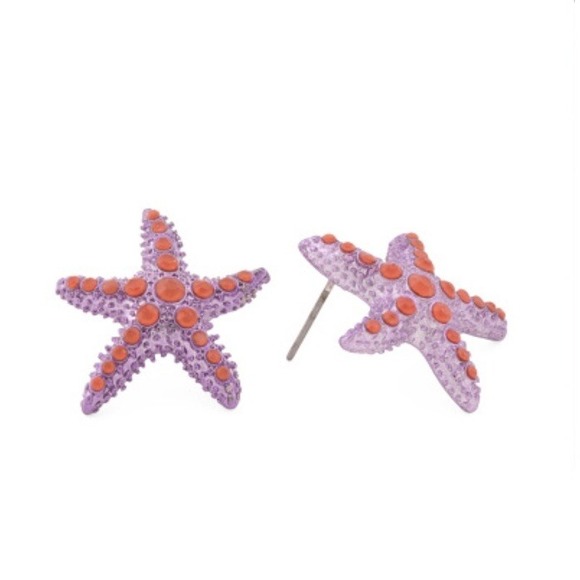 BETSEY JOHNSON Mermaid Jewels Purple Orange Crystals Starfish Earrings- NEW - Picture 2 of 3